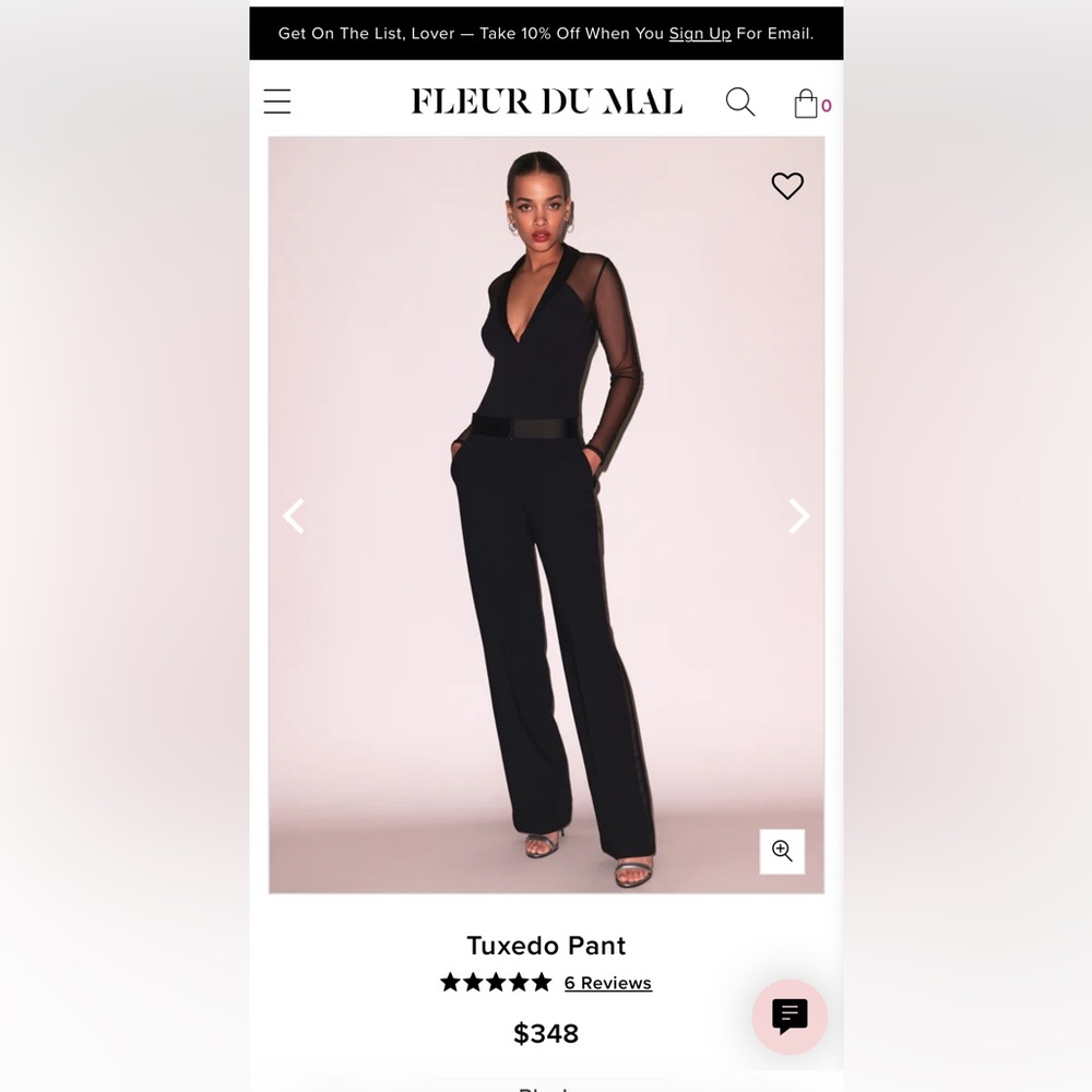 Fleur du Mal Black Tuxedo Pant-100% Silk